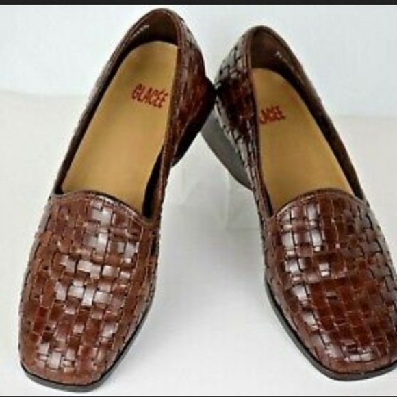 Brown Basket Weave Leather Slip-ons - Picture 2 of 7